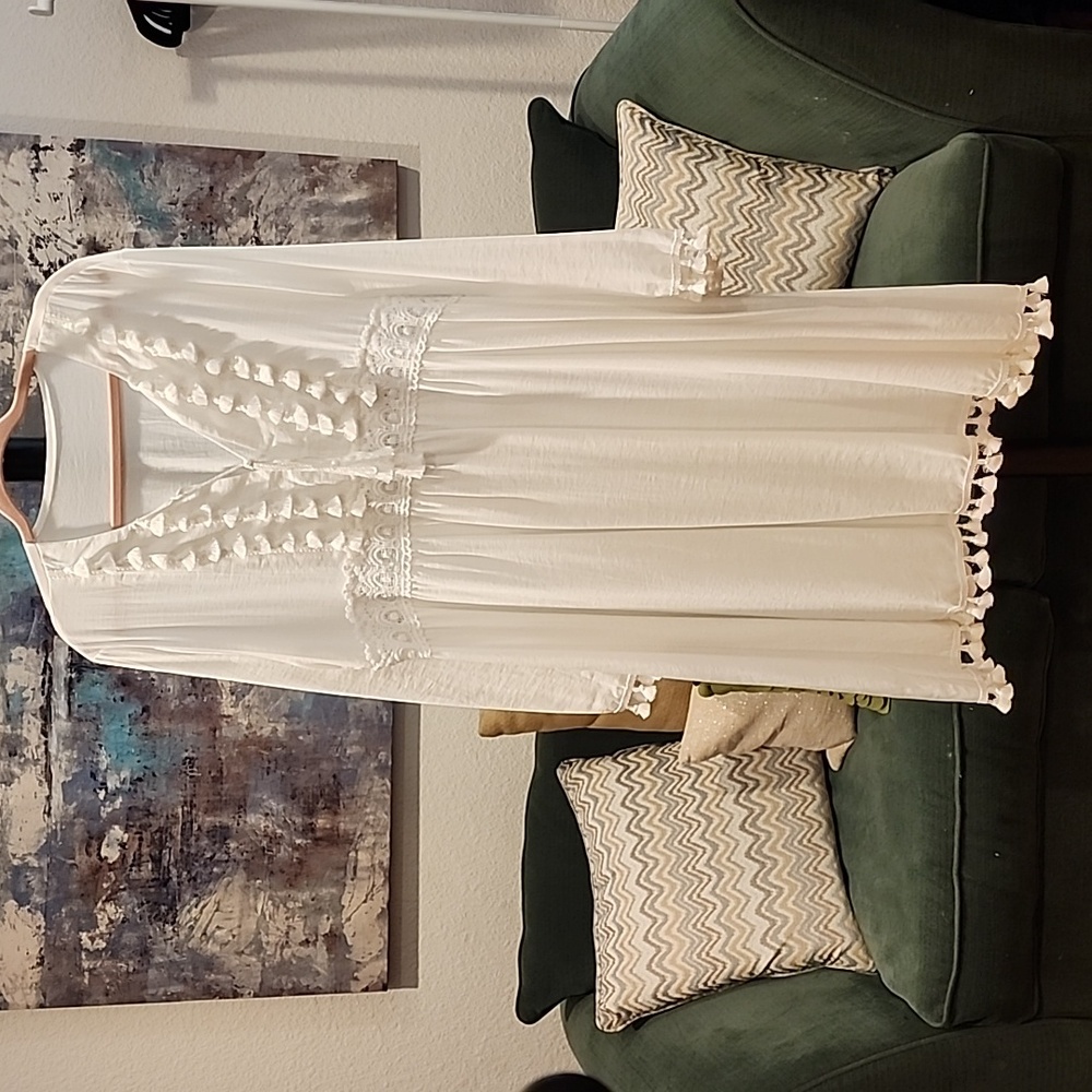 New Boutique White Tassel Midi Dress
